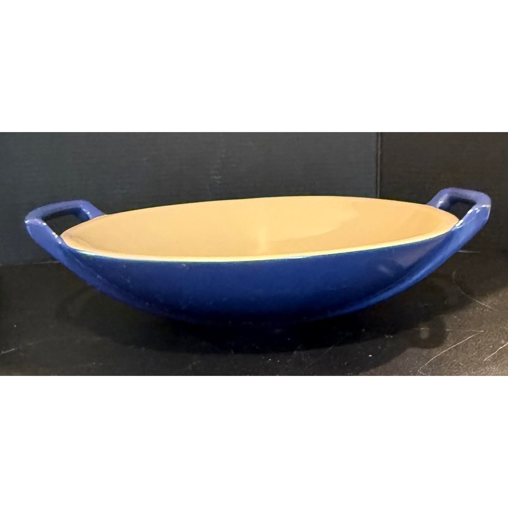 Le Creuset‎ Cobalt Blue Stoneware Mini Wok Dish Handles 07 49